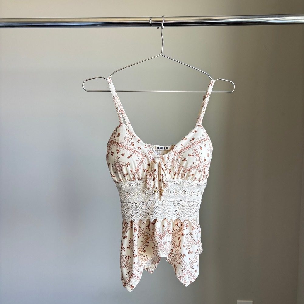 Derek Heart Babydoll Top S Boho Handkerchief Hem Crochet Lace Cottage Romcom